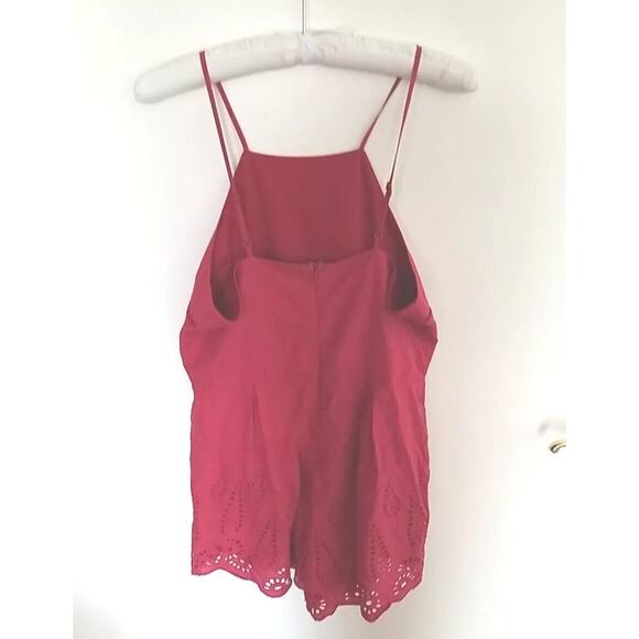 Francesca’s Blue Rain Brick Red Lined Romper Spaghetti Straps, NWT, Sz Large - Picture 2 of 10